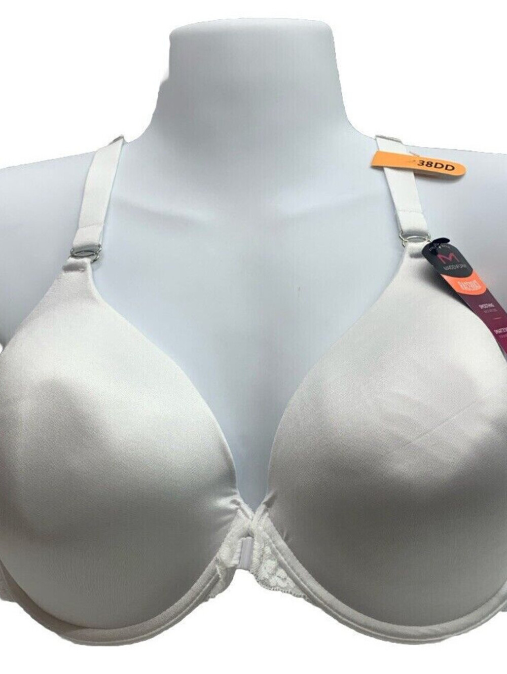 Maidenform Racerback Fab Fit Lace Trim Smoothing Underwire Bra White 07112 38DD